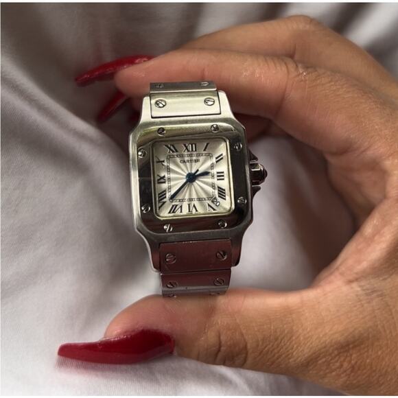 CARTIER SANTOS‎ WATCH Silver/Blue Water Repelant / Stainless Steel 40MM - Picture 1 of 14